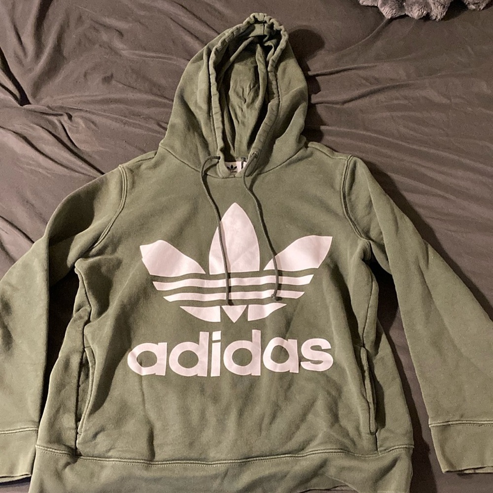 adidas Olive Green Hoodie with White Trefoil Logo